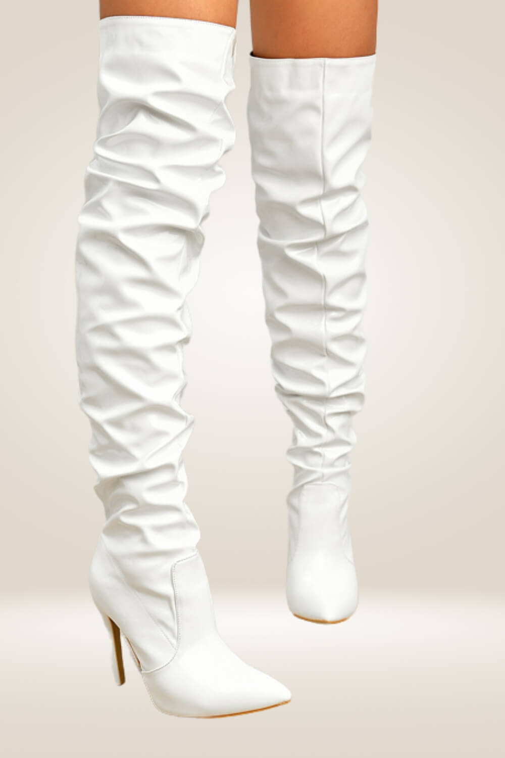High Heels White Over The Knee Boots - TGC Boutique - Boots