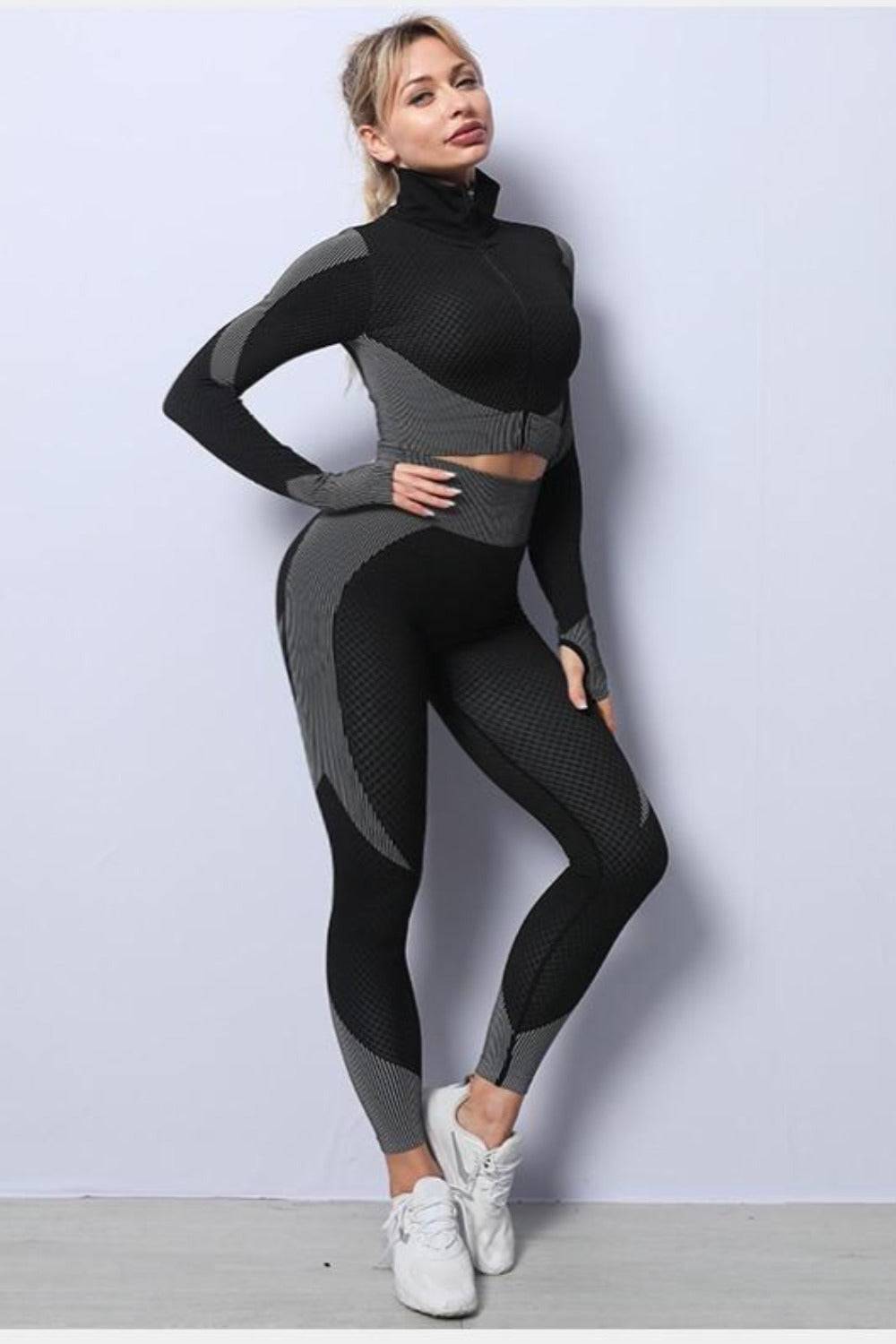 High Waisted Tummy Control Leggings & Top 3 Piece Set - TGC Boutique - 2 Piece Set