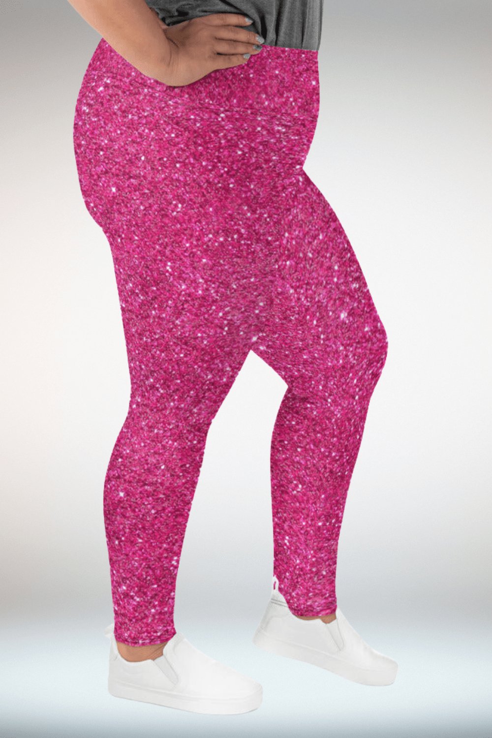 Hot Pink Glitter Print Plus Size Leggings - TGC Boutique - Leggings