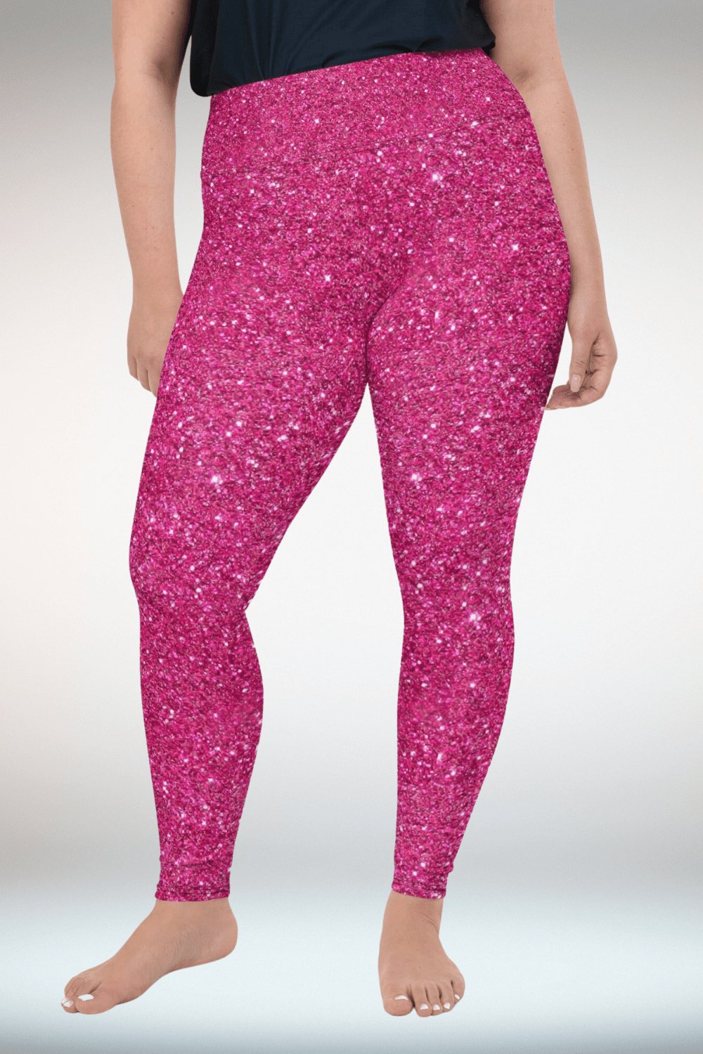 Hot Pink Glitter Print Plus Size Leggings - TGC Boutique - Leggings