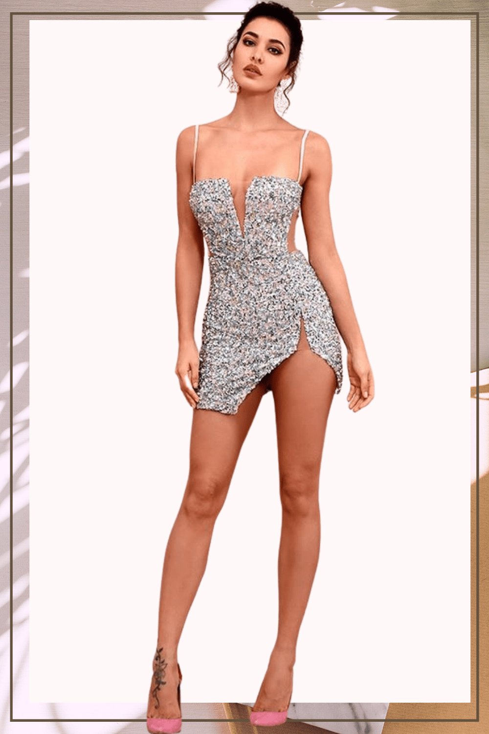 Isabella Cut Out High Slit Sequin Silver Mini Dress - TGC Boutique - Mini Dress