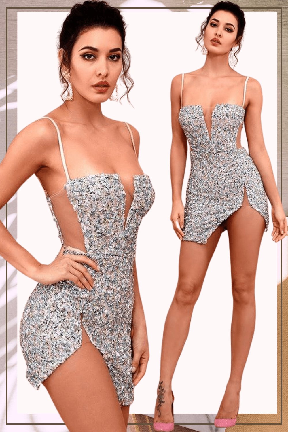 Isabella Cut Out High Slit Sequin Silver Mini Dress - TGC Boutique - Mini Dress
