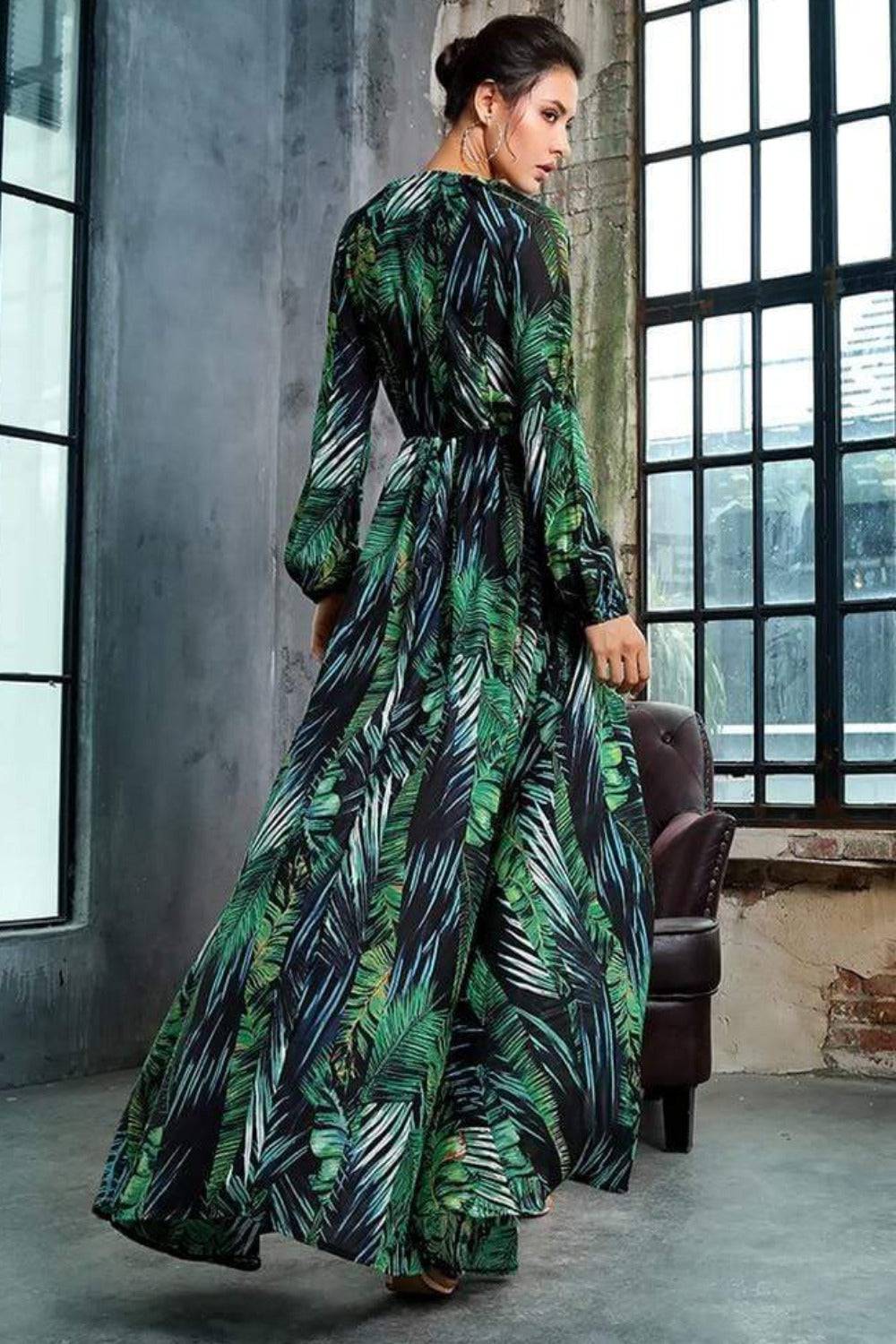 Jennifer Jungle Leaf Print Chiffon Bodysuit Dress - TGC Boutique - Bodycon Dress