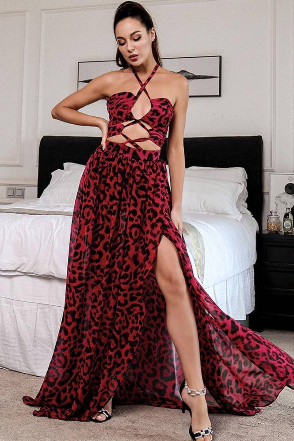 Jennifer Red Leopard Print Cut Out Maxi Dress - TGC Boutique - Leopard Dress