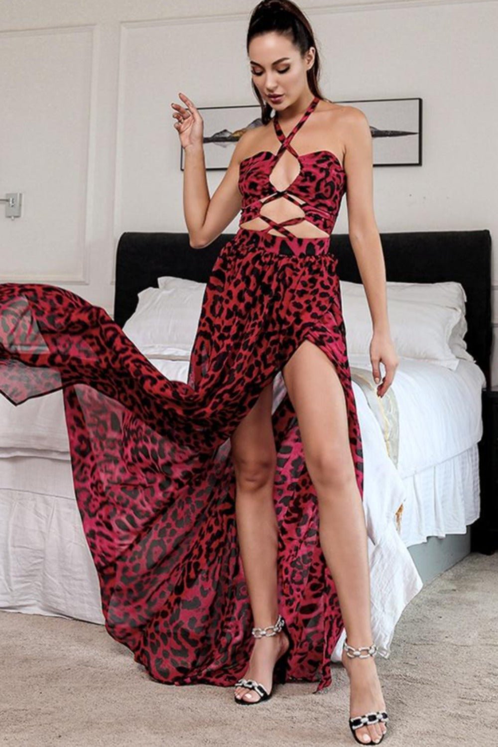 Jennifer Red Leopard Print Cut Out Maxi Dress - TGC Boutique - Leopard Dress