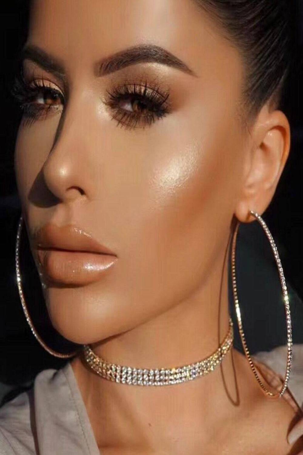 Keep Up With Me Rhinestone Big Hoop Earrings - TGC Boutique - Hoop Earrings