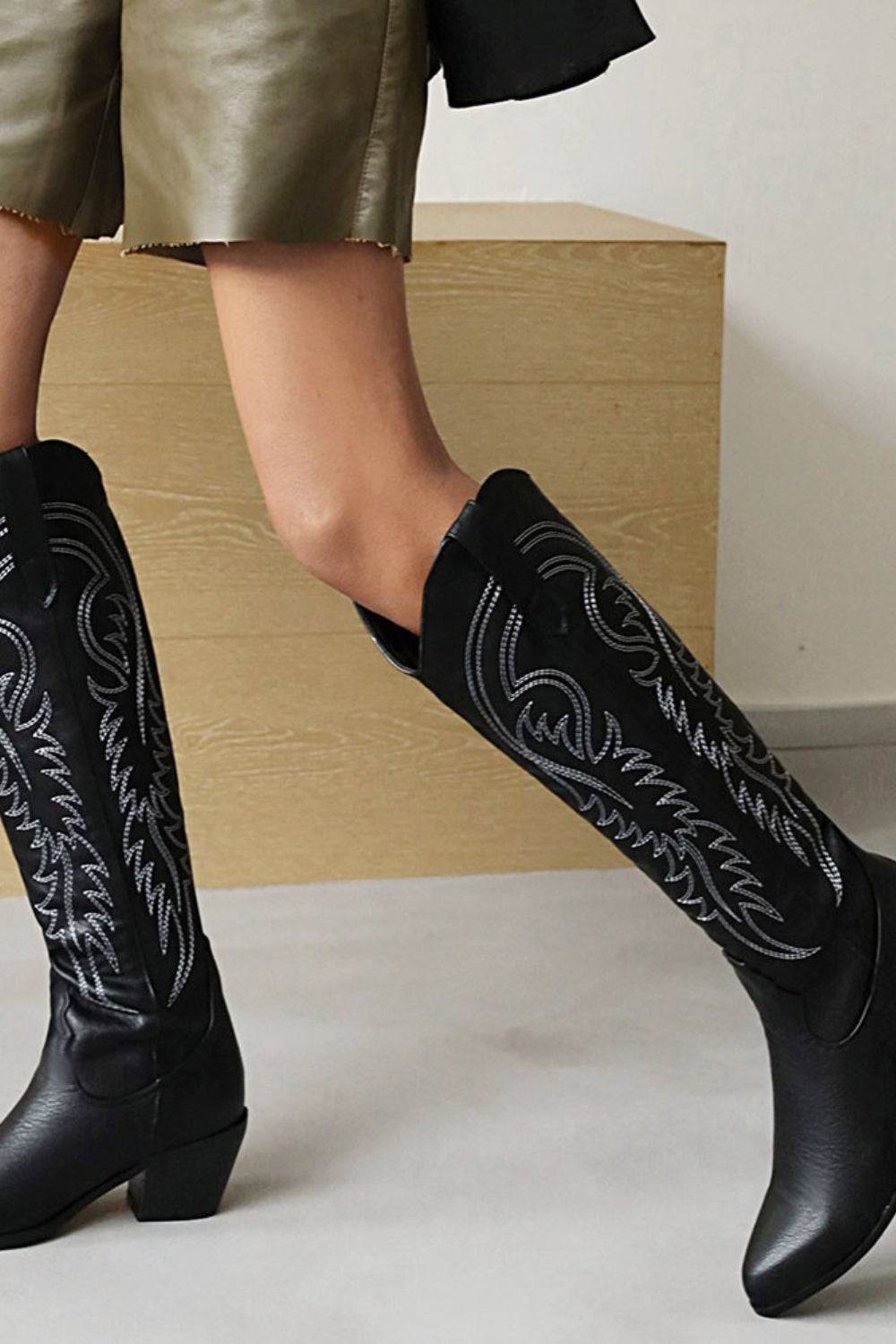 Knee High Black Cowboy Boots - TGC Boutique - Cowboy Boots