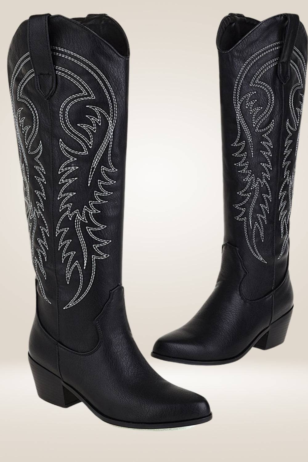 Knee High Black Cowboy Boots - TGC Boutique - Cowboy Boots