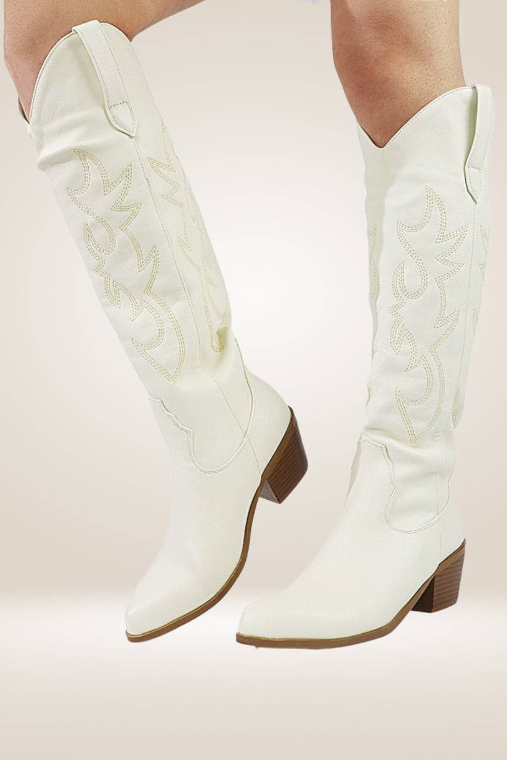 Knee High Cowboy Boots In Beige - TGC Boutique - Cowboy Boots
