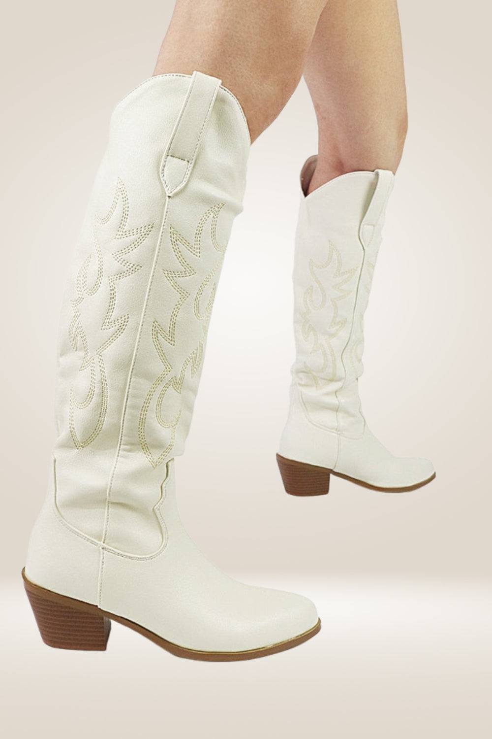 Knee High Cowboy Boots In Beige - TGC Boutique - Cowboy Boots