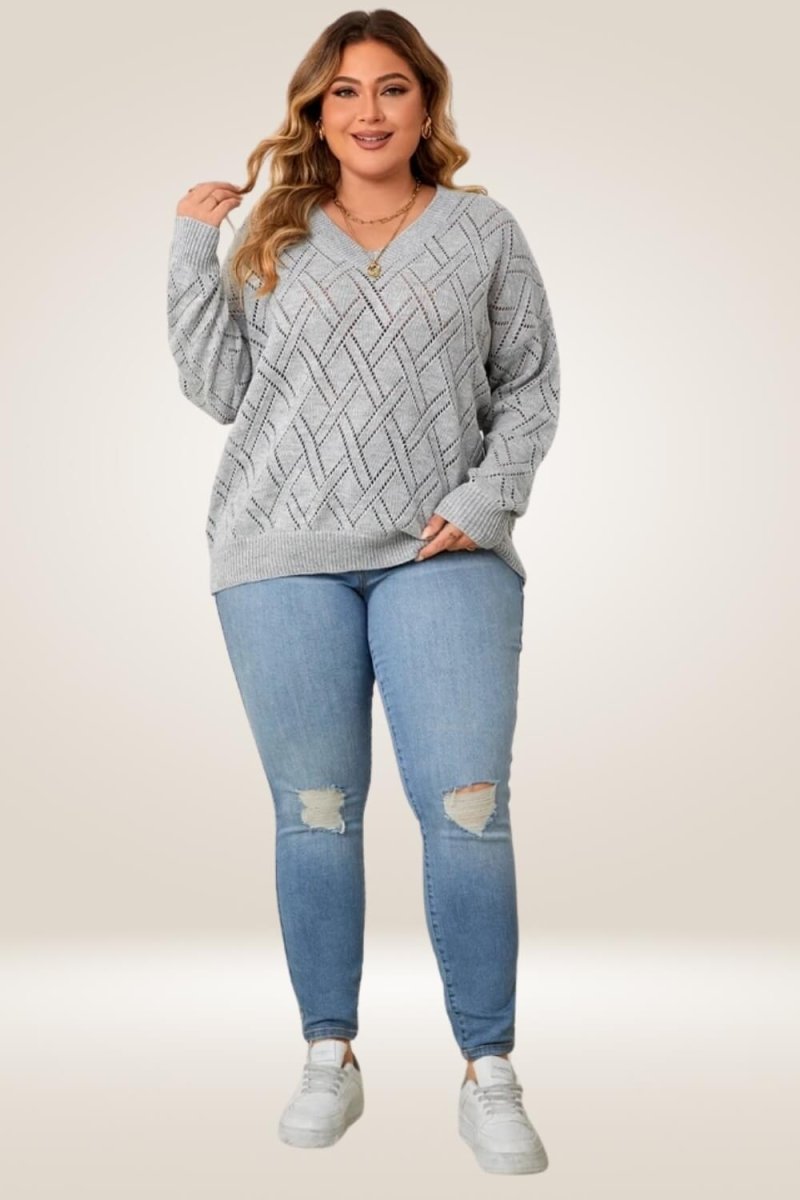 Knitted Gray Plus Size Sweater - TGC Boutique - Sweater