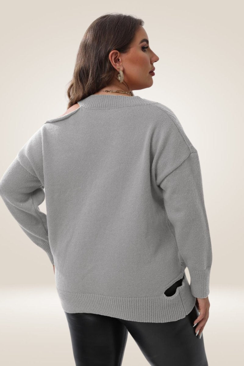 Knitted Off The Shoulder Gray Plus Size Sweater - TGC Boutique - Sweater