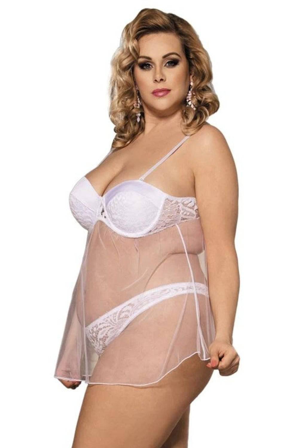 Lace Babydoll Padded Underwire Bra & Underwear Lingerie Set - White - TGC Boutique - White Lingerie