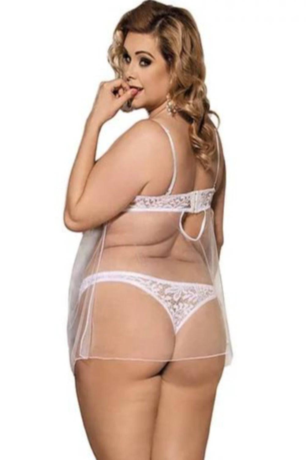 Lace Babydoll Padded Underwire Bra & Underwear Lingerie Set - White - TGC Boutique - White Lingerie