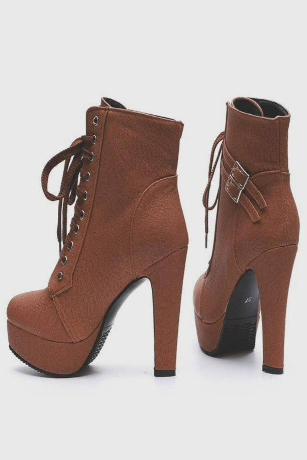 Lace Up Platform Biker Boots - Brown - TGC Boutique - Ankle Booties
