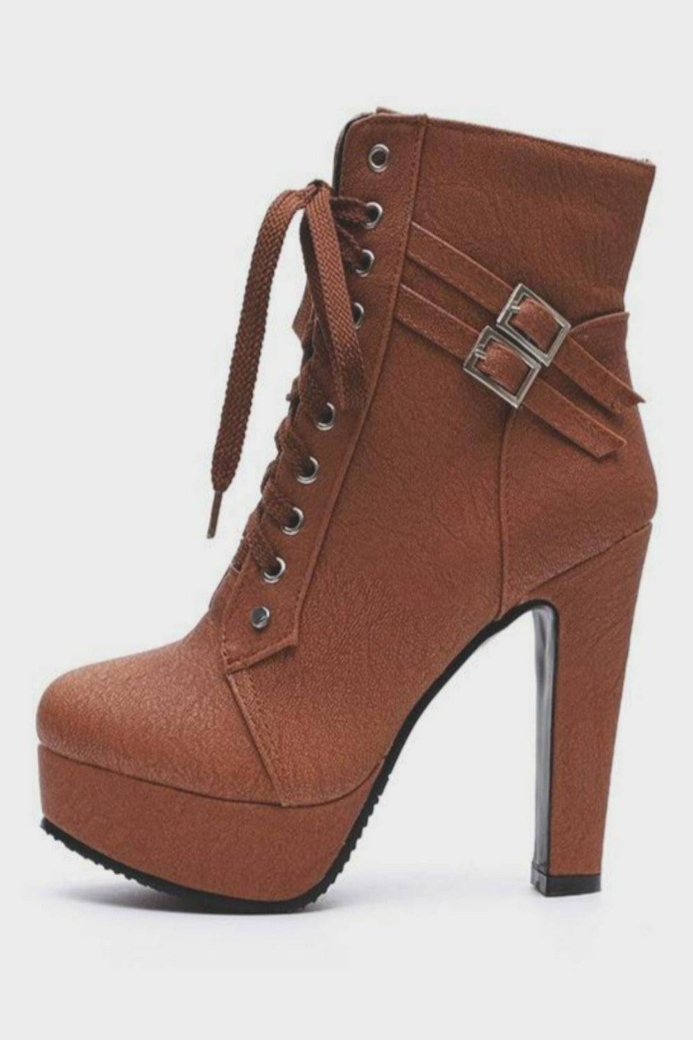 Lace Up Platform Biker Boots - Brown - TGC Boutique - Ankle Booties