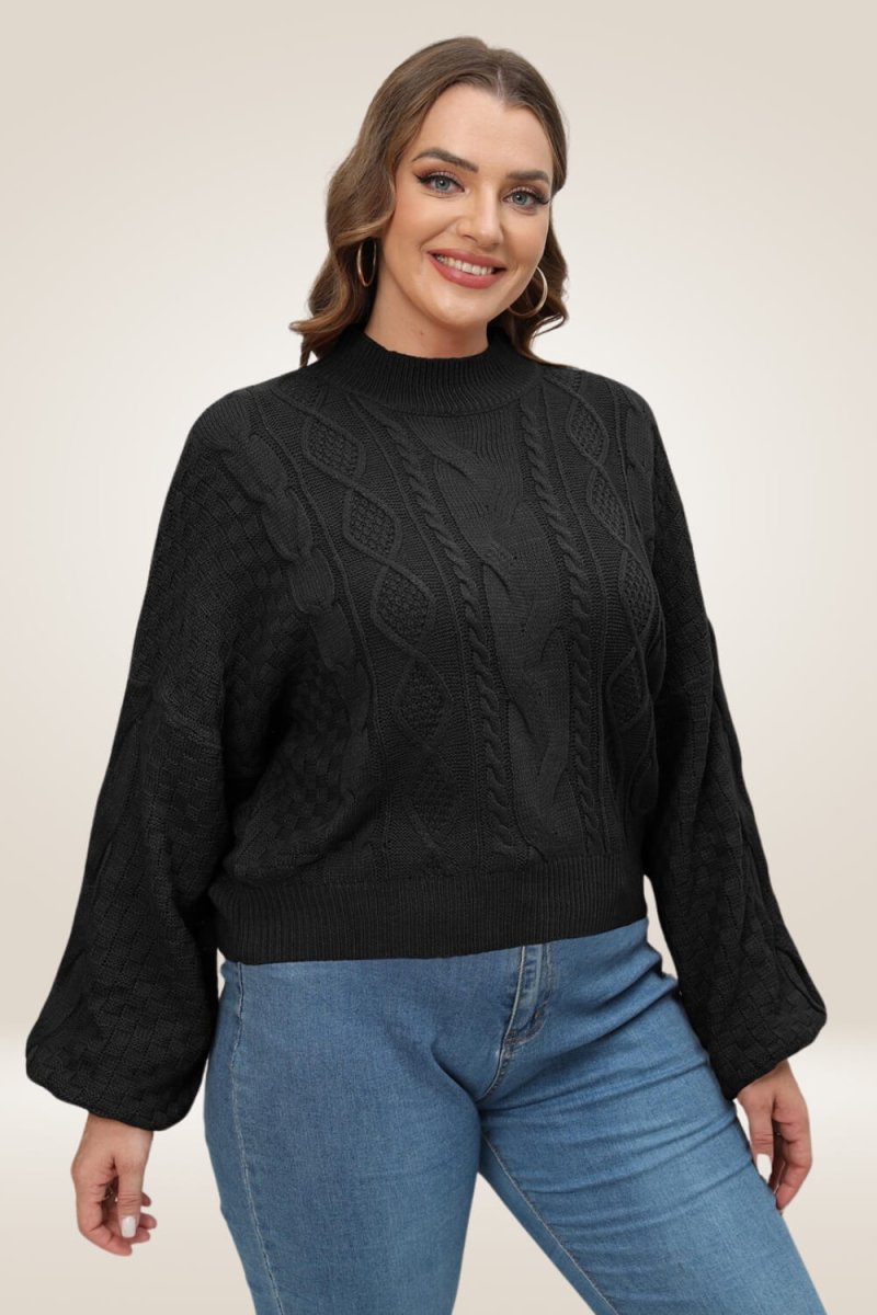 Lantern Long Sleeve Knitted Black Sweater - TGC Boutique - Sweater