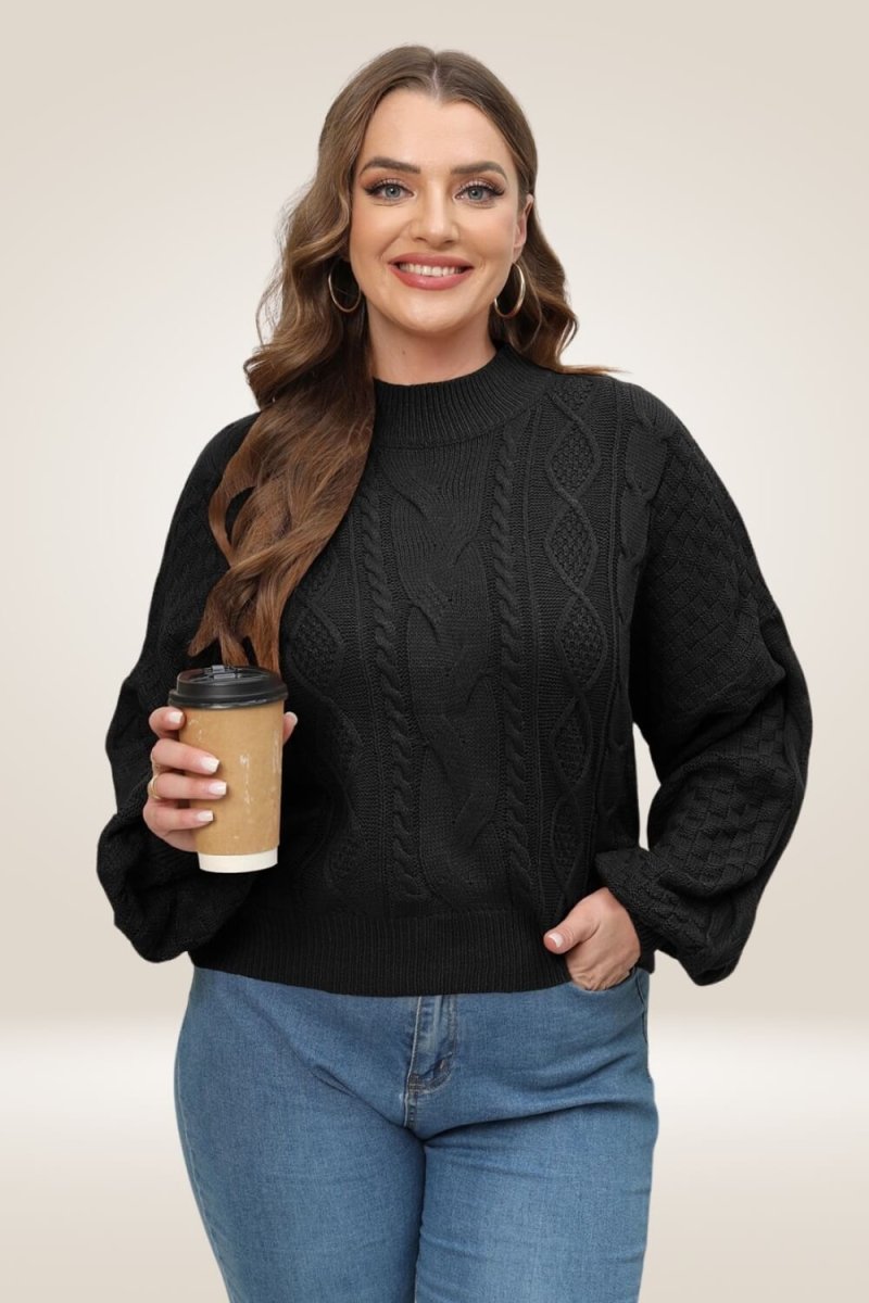 Lantern Long Sleeve Knitted Black Sweater - TGC Boutique - Sweater