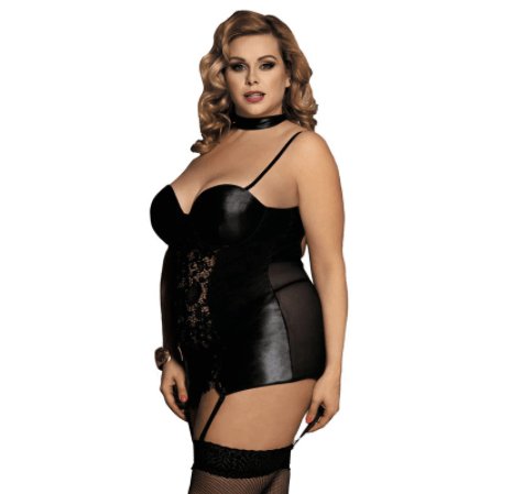 Latex And Lace Lingerie Mini Babydoll Dress - Black - TGC Boutique - Black Lingerie