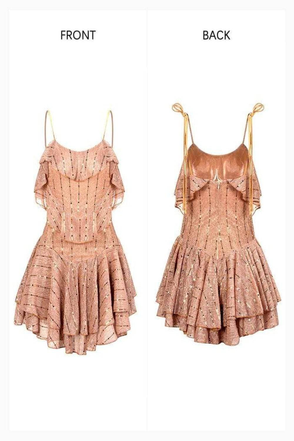 Layered Gold Ruffle Mini Dress - TGC Boutique - Mini Dress