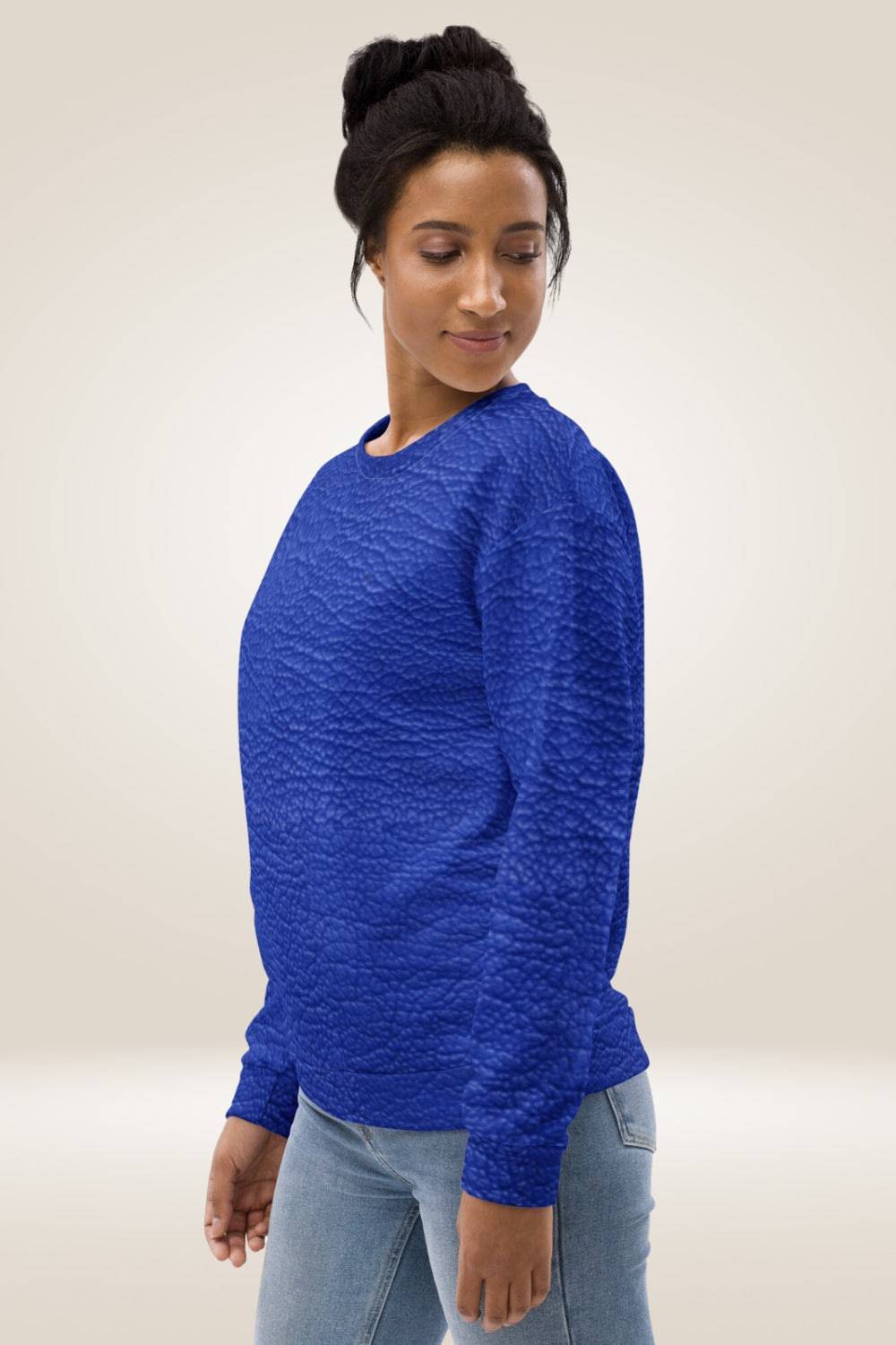 Leather Print Blue Crewneck Sweatshirt - TGC Boutique - Sweatshirt