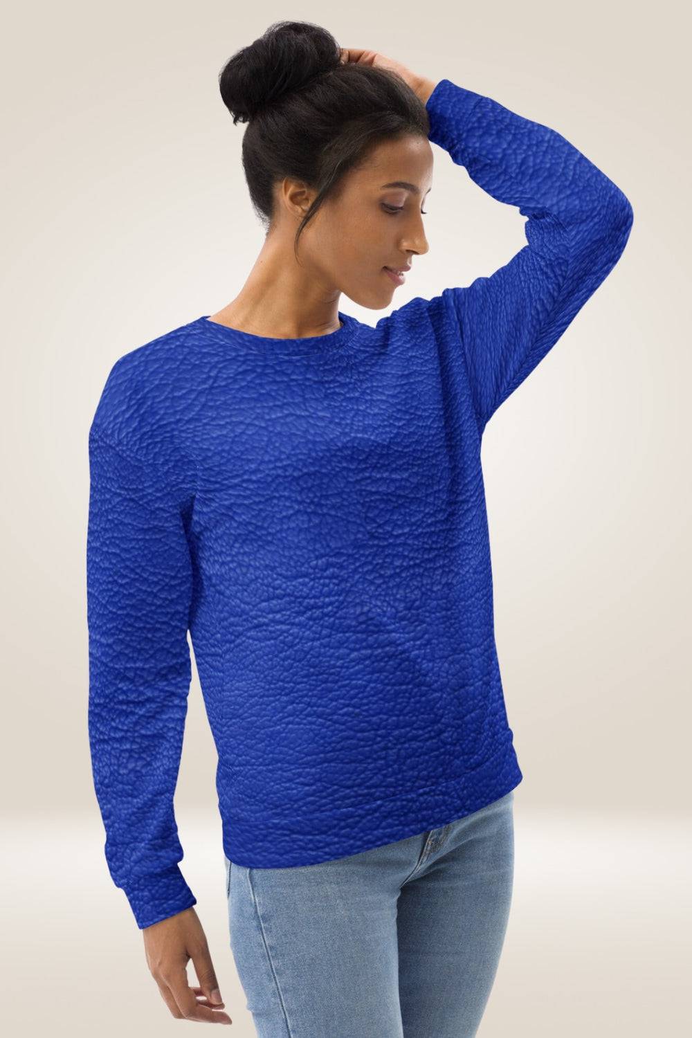 Leather Print Blue Crewneck Sweatshirt - TGC Boutique - Sweatshirt