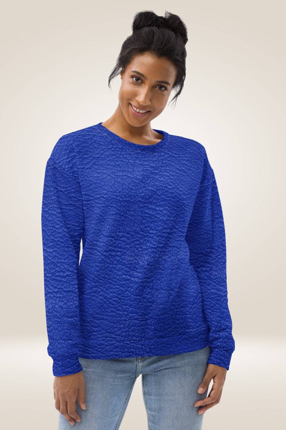 Leather Print Blue Crewneck Sweatshirt - TGC Boutique - Sweatshirt