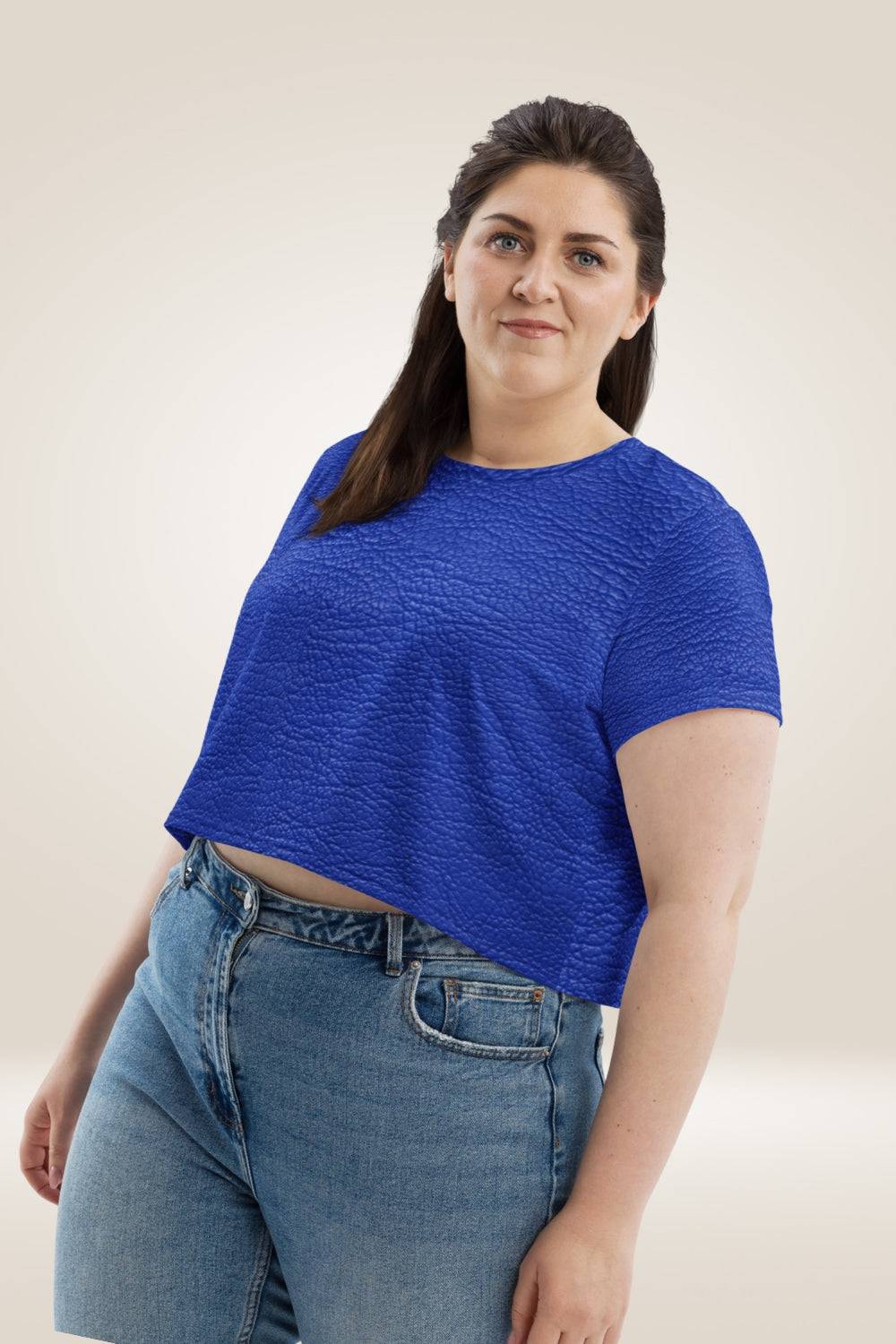 Leather Print Blue Crop Top - TGC Boutique - Crop Top
