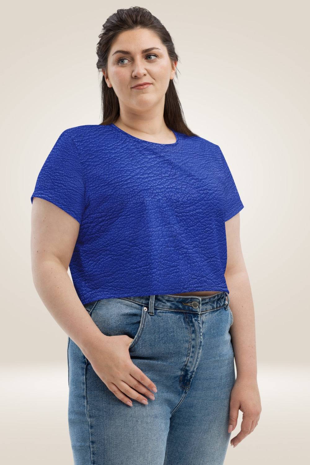 Leather Print Blue Crop Top - TGC Boutique - Crop Top