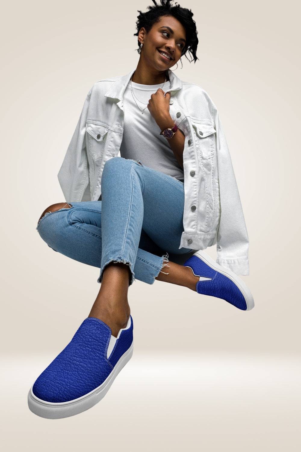 Leather Print Slip On Blue Canvas Shoes - TGC Boutique - Canvas Shoes