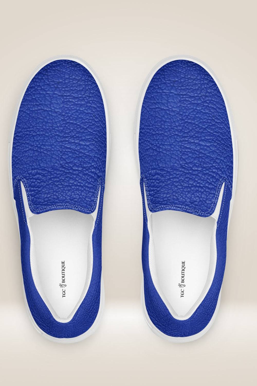 Leather Print Slip On Blue Canvas Shoes - TGC Boutique - Canvas Shoes