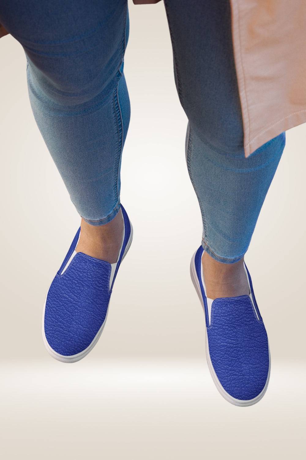 Leather Print Slip On Blue Canvas Shoes - TGC Boutique - Canvas Shoes