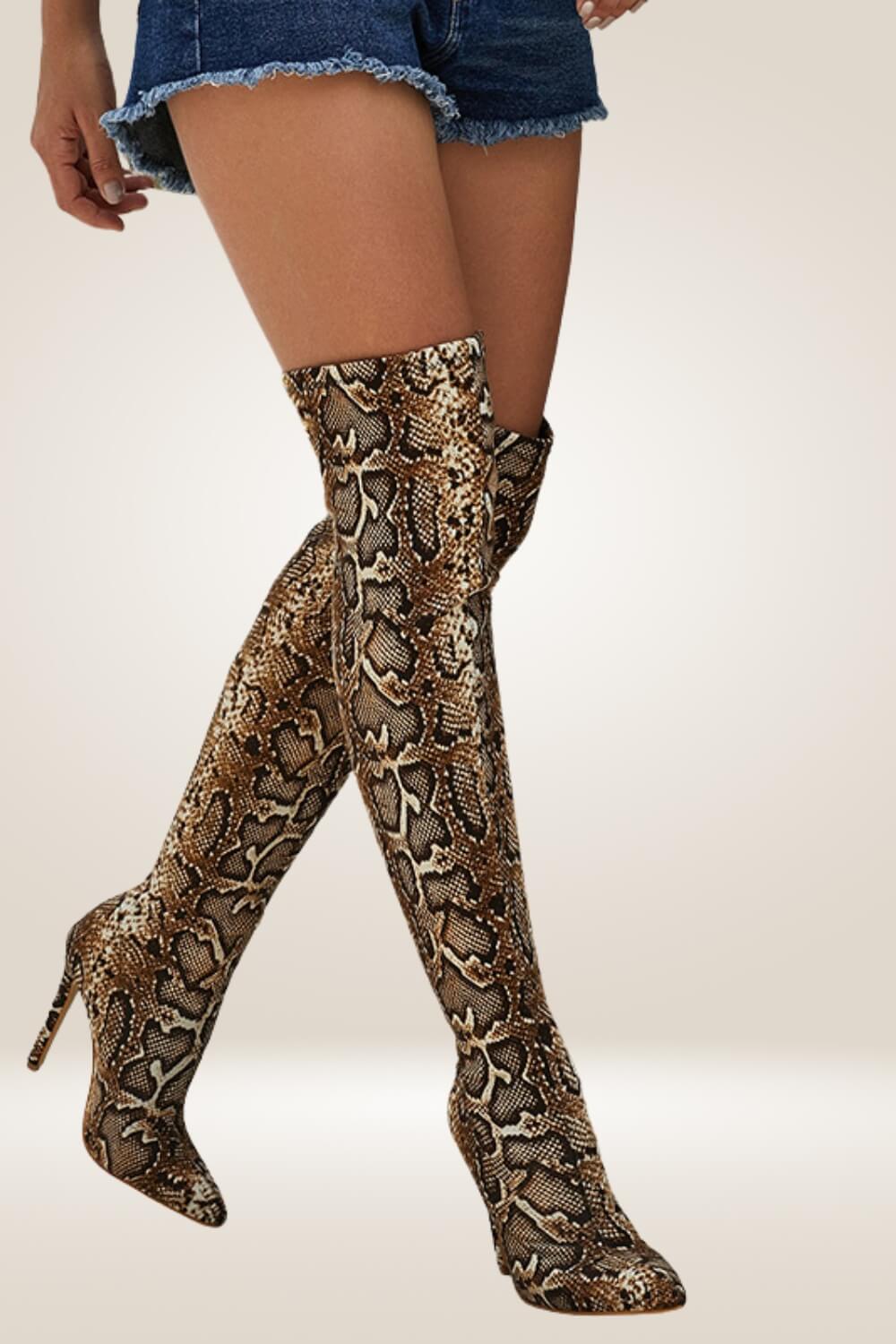 Leopard Over The Knee High Heel Boots - TGC Boutique - Boots