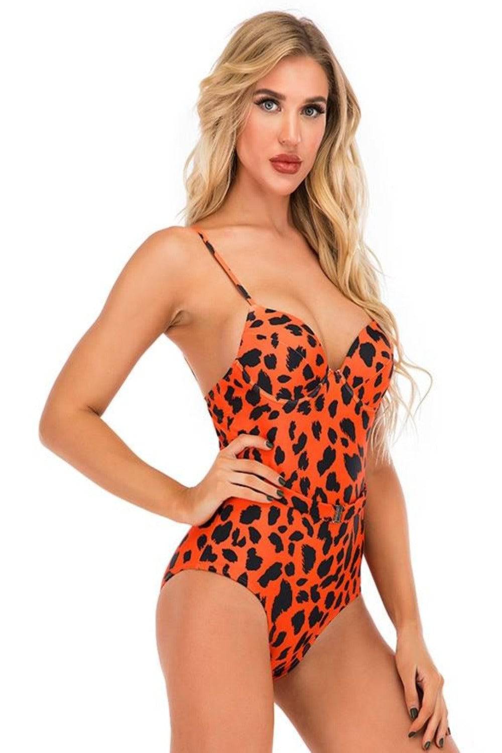 Leopard Print Corset Plus size Swimsuit - Orange - TGC Boutique - Leopard Plus Size Swimsuit