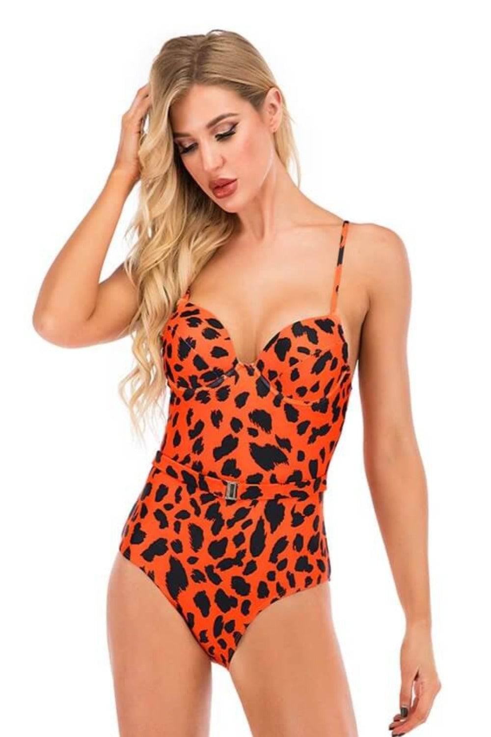 Leopard Print Corset Plus size Swimsuit - Orange - TGC Boutique - Leopard Plus Size Swimsuit