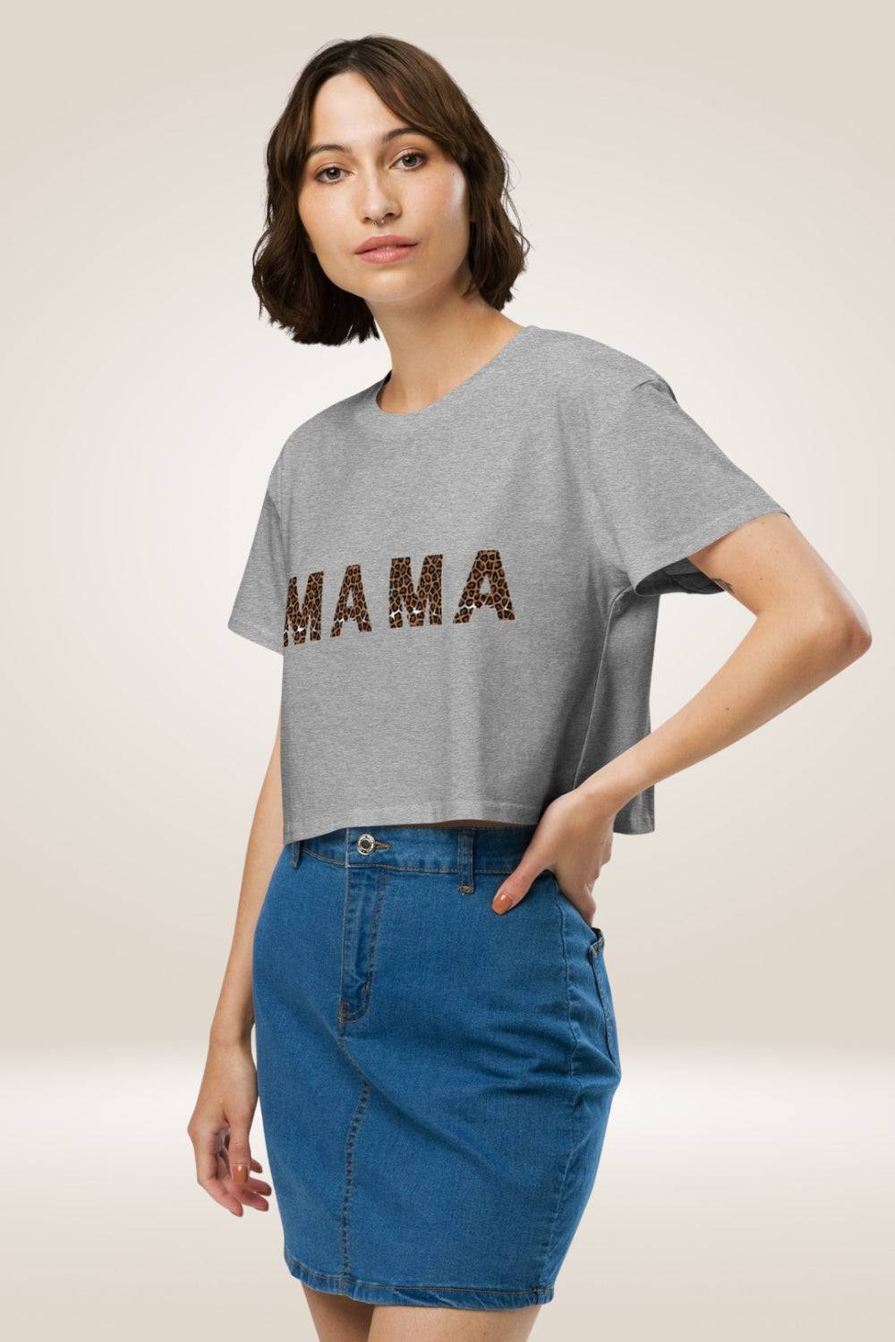 Leopard Print ''Mama'' Gray Crop Top - TGC Boutique - Tops