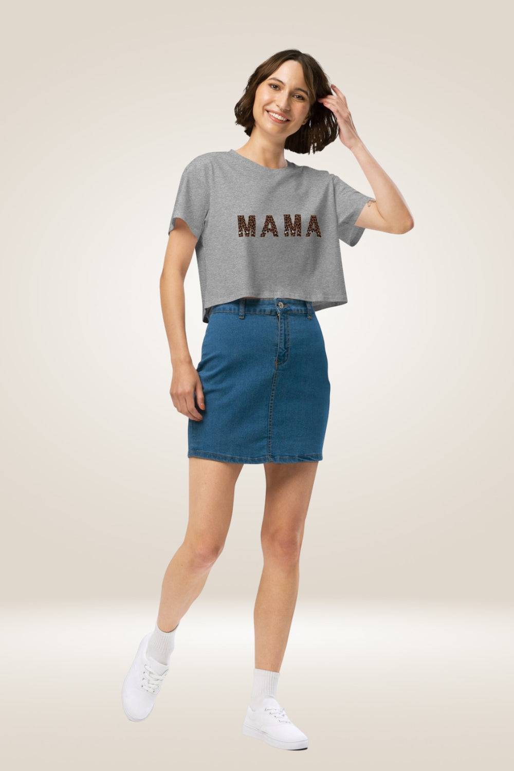 Leopard Print ''Mama'' Gray Crop Top - TGC Boutique - Tops