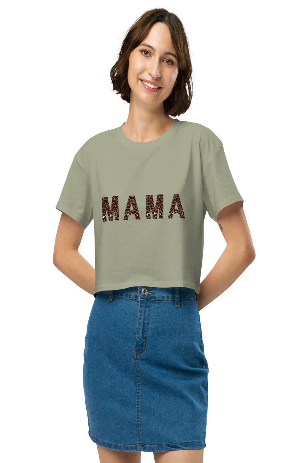Leopard Print ''Mama'' Pistachio Green Crop Top - TGC Boutique - Crop Top