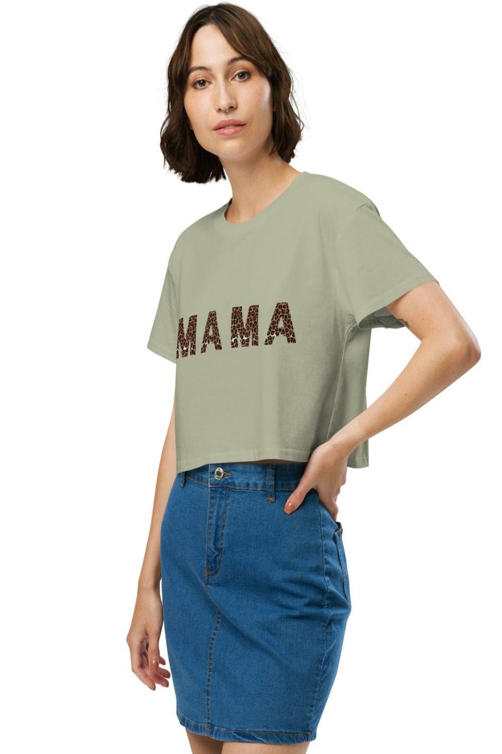 Leopard Print ''Mama'' Pistachio Green Crop Top - TGC Boutique - Crop Top
