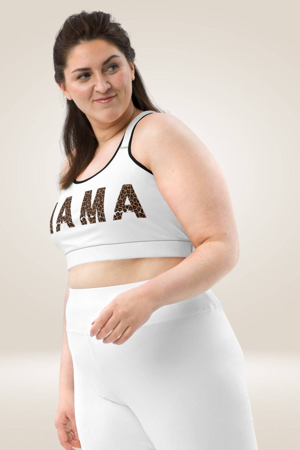 Leopard Print Mama White Sports Bra - TGC Boutique - Sports Bra