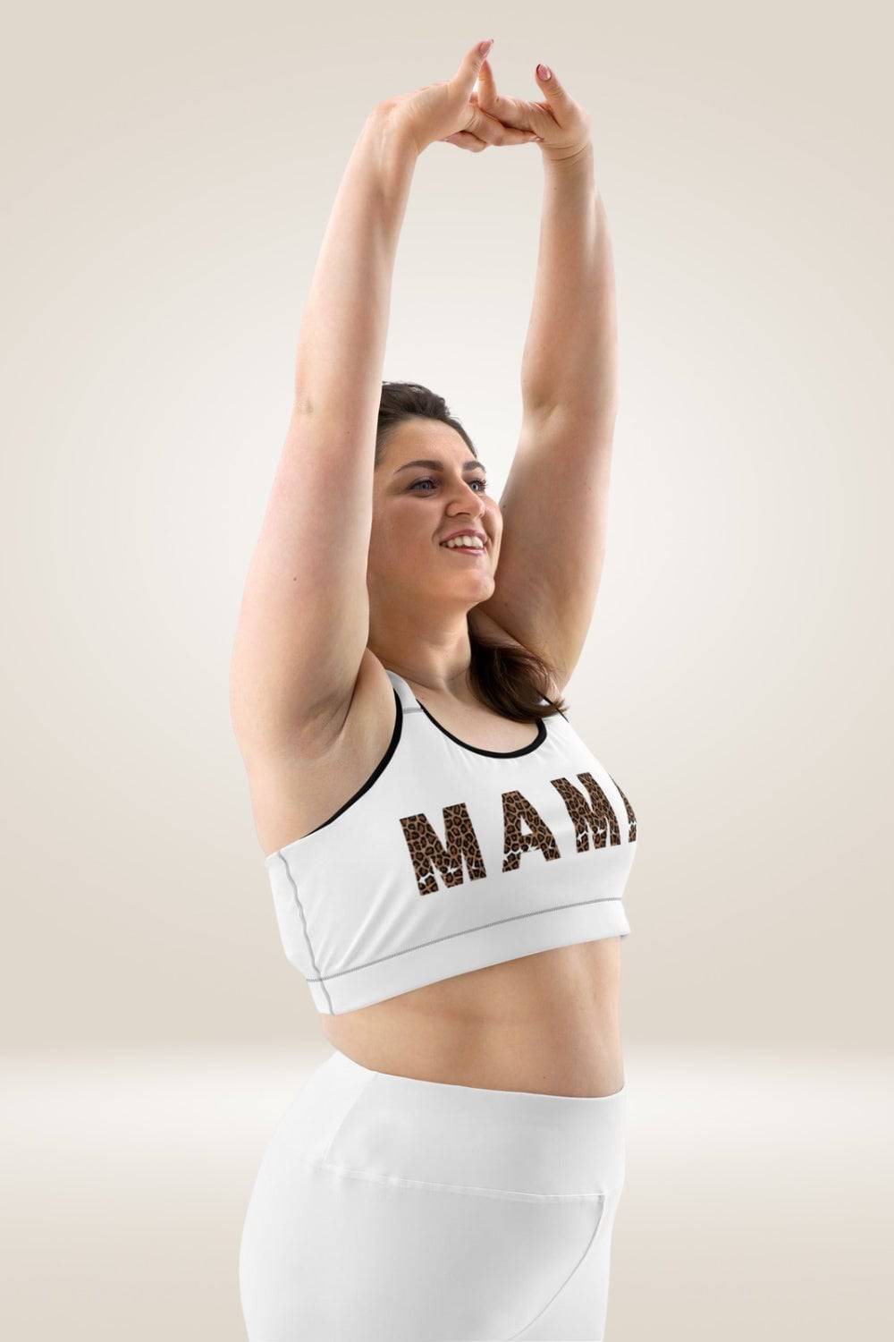 Leopard Print Mama White Sports Bra - TGC Boutique - Sports Bra