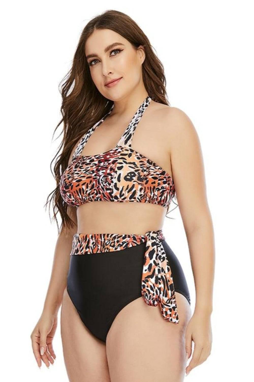 Leopard Two-Piece Plus size Tummy Control High Waist Bikini Swimsuit - TGC Boutique - Plus Size Swimsuit