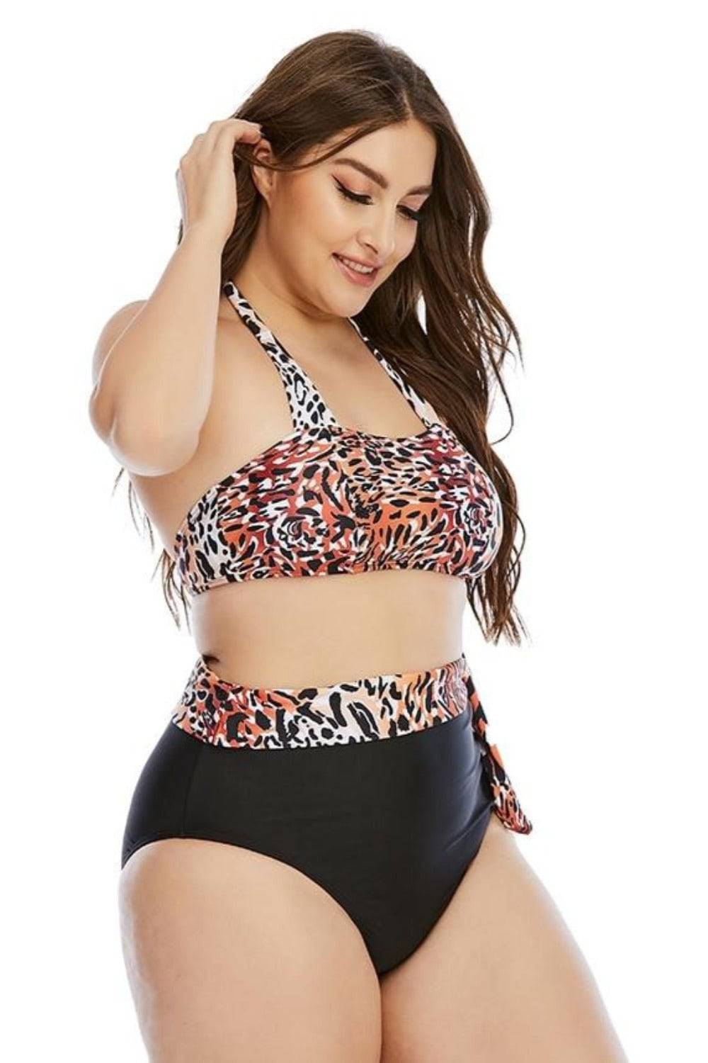 Leopard Two-Piece Plus size Tummy Control High Waist Bikini Swimsuit - TGC Boutique - Plus Size Swimsuit