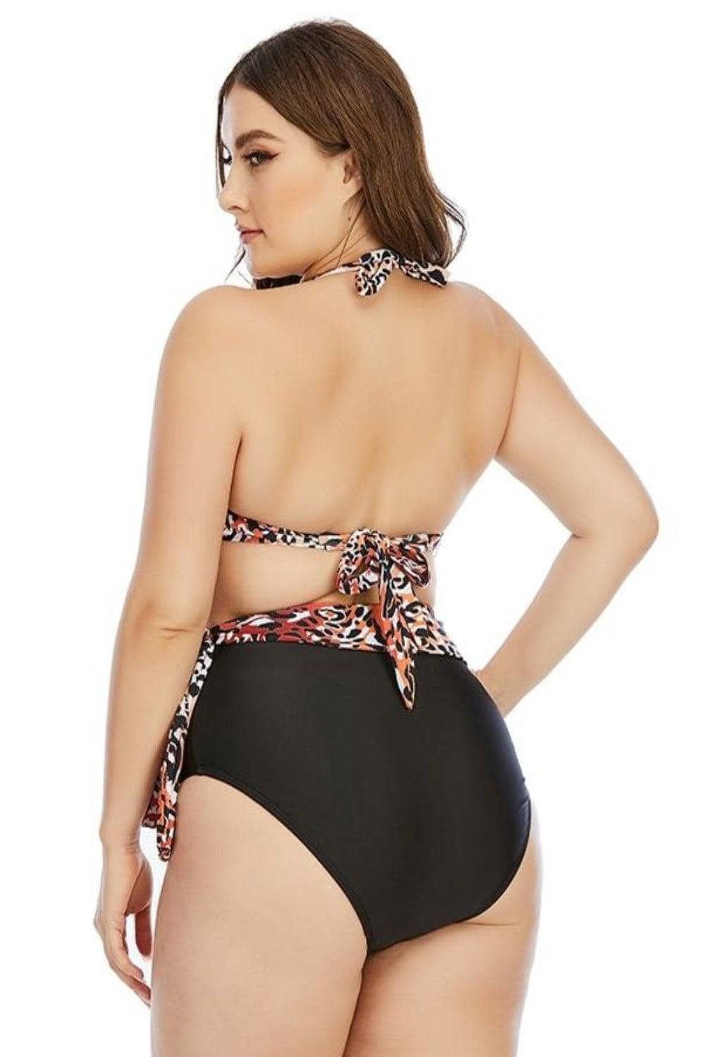 Leopard Two-Piece Plus size Tummy Control High Waist Bikini Swimsuit - TGC Boutique - Plus Size Swimsuit