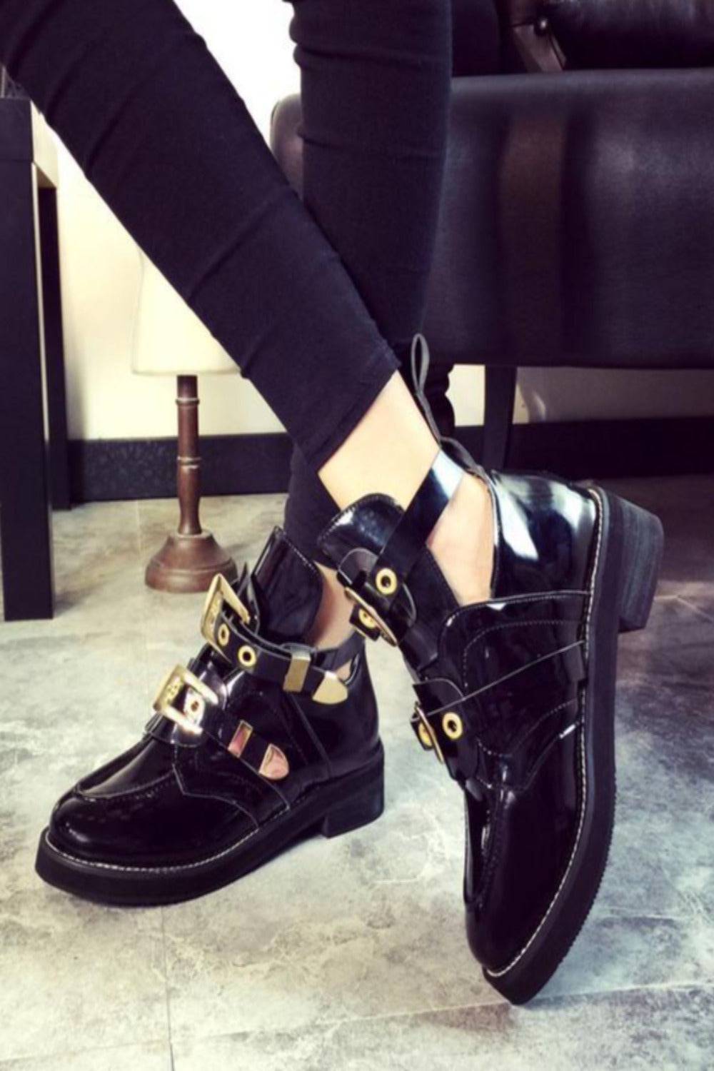 Let It Be Gold Buckle Black Ankle Boots - TGC Boutique - Ankle Booties