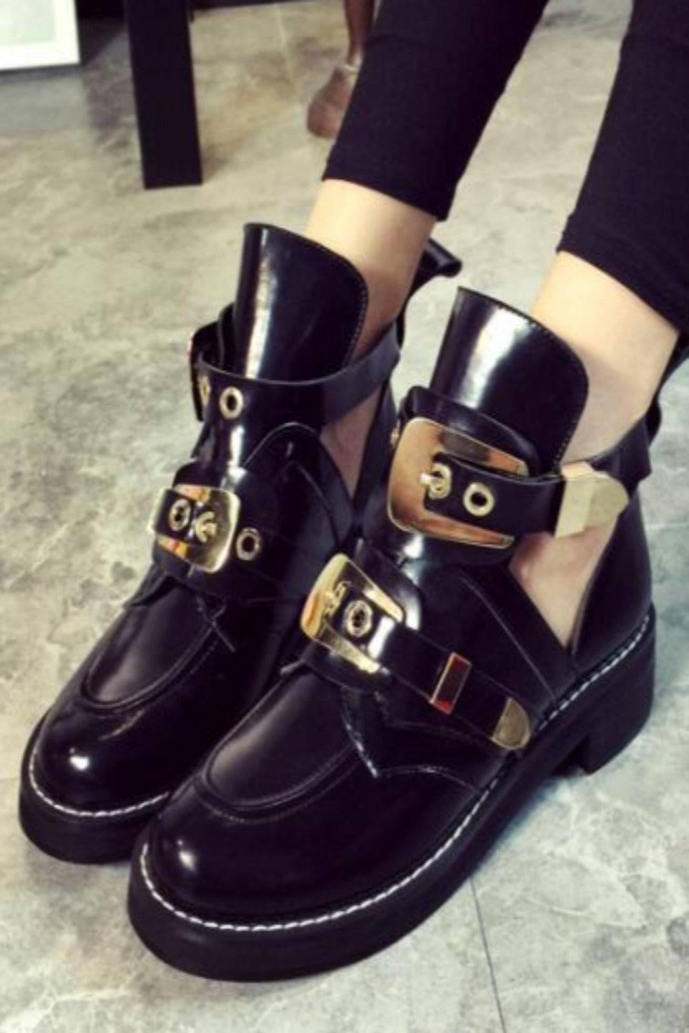 Let It Be Gold Buckle Black Ankle Boots - TGC Boutique - Ankle Booties