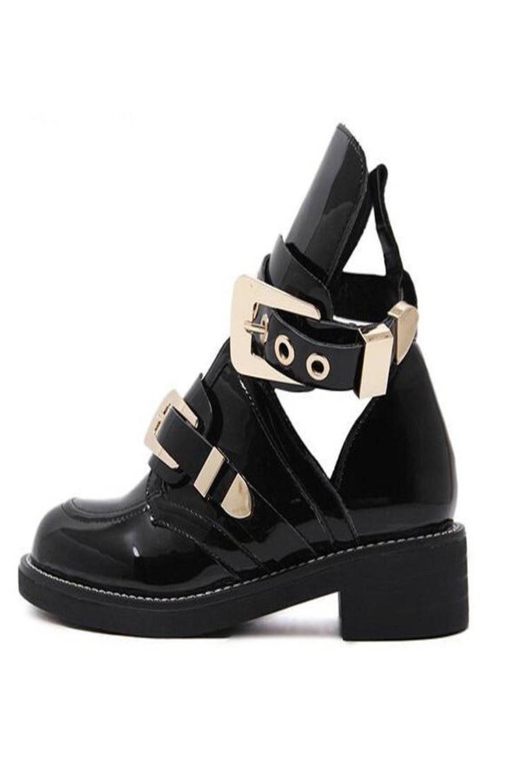 Let It Be Gold Buckle Black Ankle Boots - TGC Boutique - Ankle Booties