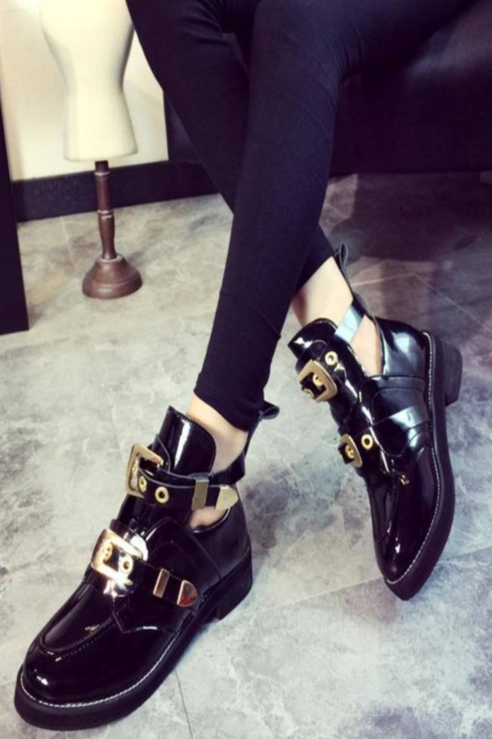 Let It Be Gold Buckle Black Ankle Boots - TGC Boutique - Ankle Booties