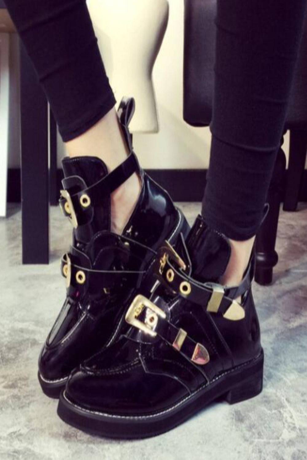 Let It Be Gold Buckle Black Ankle Boots - TGC Boutique - Ankle Booties