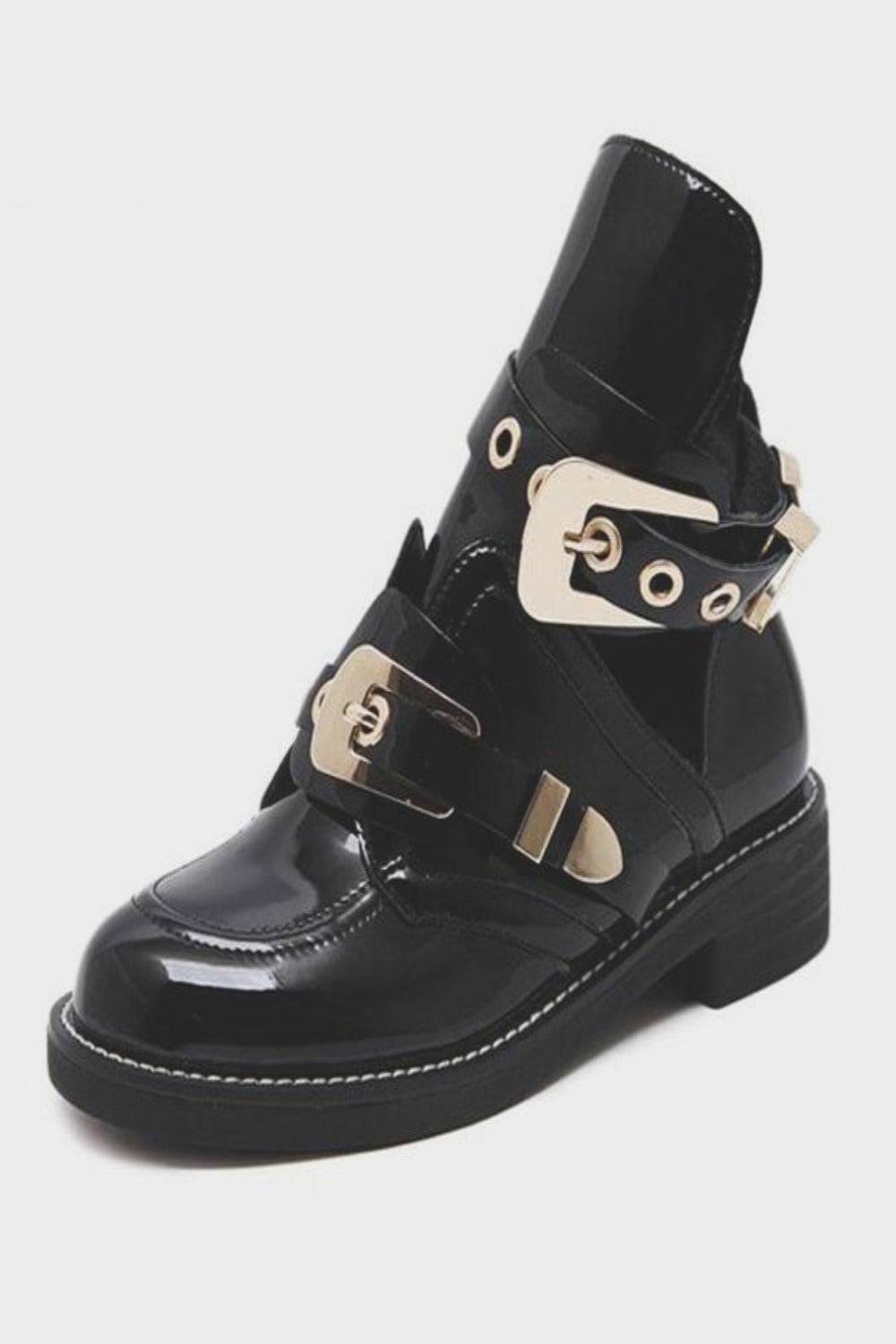 Let It Be Gold Buckle Black Ankle Boots - TGC Boutique - Ankle Booties